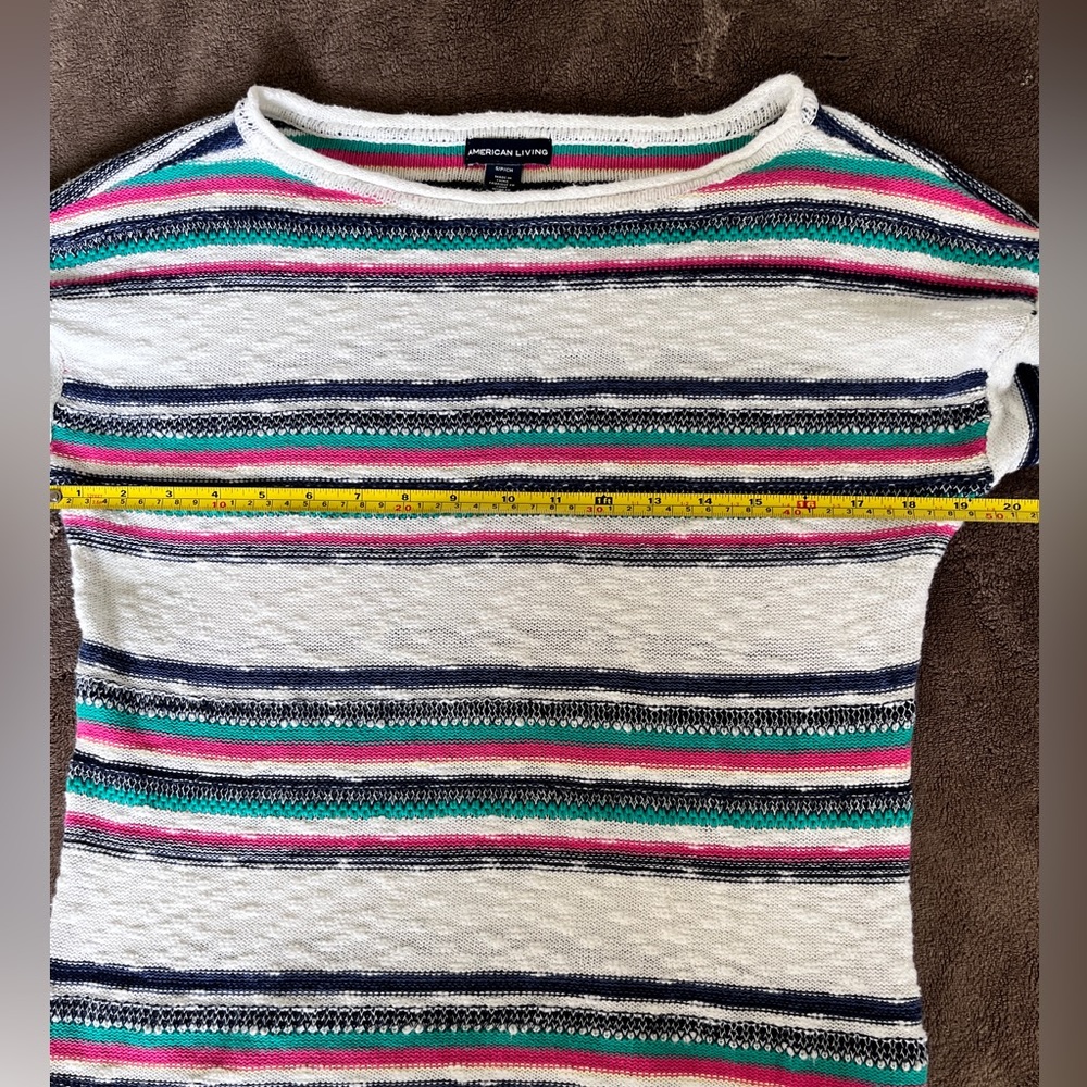American Living cotton linen blend striped multicolored pullover sweater sz S - Picture 9 of 10